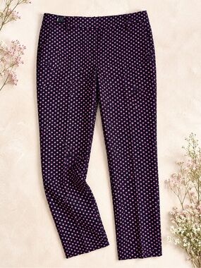 J.Crew Skimmer Pants Navy Pink Patterned Ankle Cropped Size 8